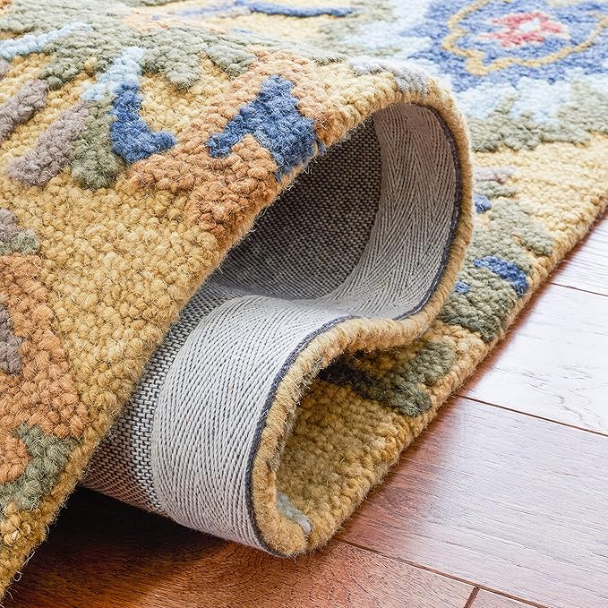 SAFAVIEH Blossom Collection Area Rug - 4' Square, Gold & Multi, Handmade Wool, Ideal for High Traffic Areas in Living Room, Bedroom (BLM402D)