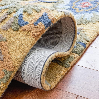 SAFAVIEH Blossom Collection Area Rug - 4' Square, Gold & Multi, Handmade Wool, Ideal for High Traffic Areas in Living Room, Bedroom (BLM402D)