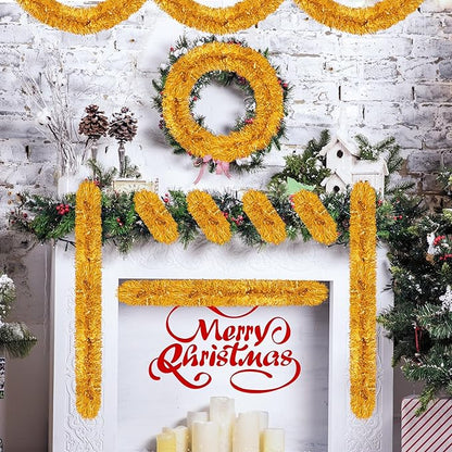 50 Ft Christmas Tinsel Garland Gold Thick Tinsel Garland Xmas Tree Decorations Metallic Tinsel Twist Garland for Christmas, Birthday, Party Decor Indoor Outdoor Party Supplies