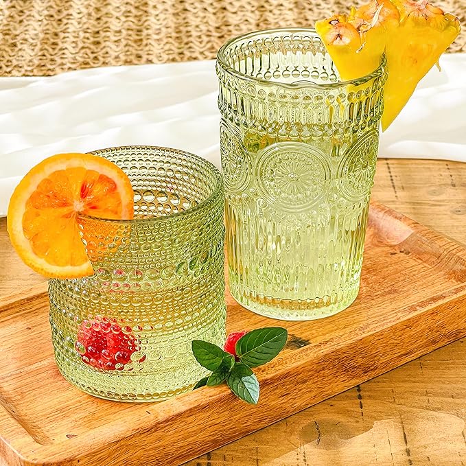 Kate Aspen Sage Green Hobnail Beaded Drinking Glasses Set of 6-10 oz Vintage Glassware Set Cocktail Glass Set, Juice Glass, Water Cups | Makes A Great Hostess Gift or Gift for New Home Owners