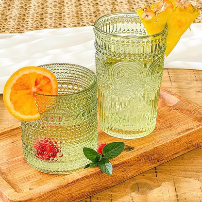Kate Aspen Sage Green Hobnail Beaded Drinking Glasses Set of 6-10 oz Vintage Glassware Set Cocktail Glass Set, Juice Glass, Water Cups | Makes A Great Hostess Gift or Gift for New Home Owners