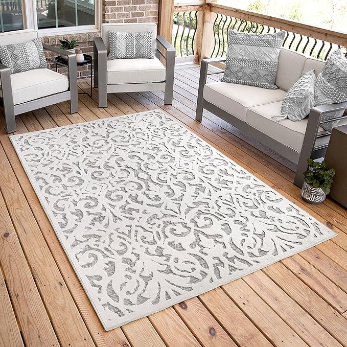 My Texas House Lady Bird Area Rug 5.2x7.6 Indoor Outdoor, Natural Grey