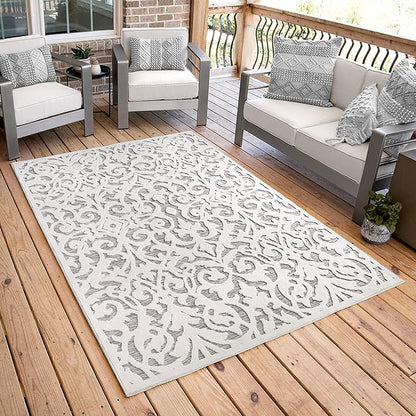 My Texas House Lady Bird Area Rug 5.2x7.6 Indoor Outdoor, Natural Grey