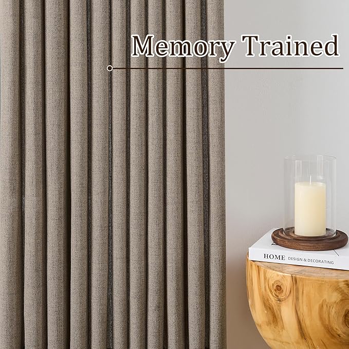 Khaki Pinch Pleated Sheer Curtains 120 Inches Long,Textured Boho Vintage Curtains Bohemian Retro Window Treatments for Bedroom/Living Room 42x120 Inch 2 Panels Back Tab Rod Pocket
