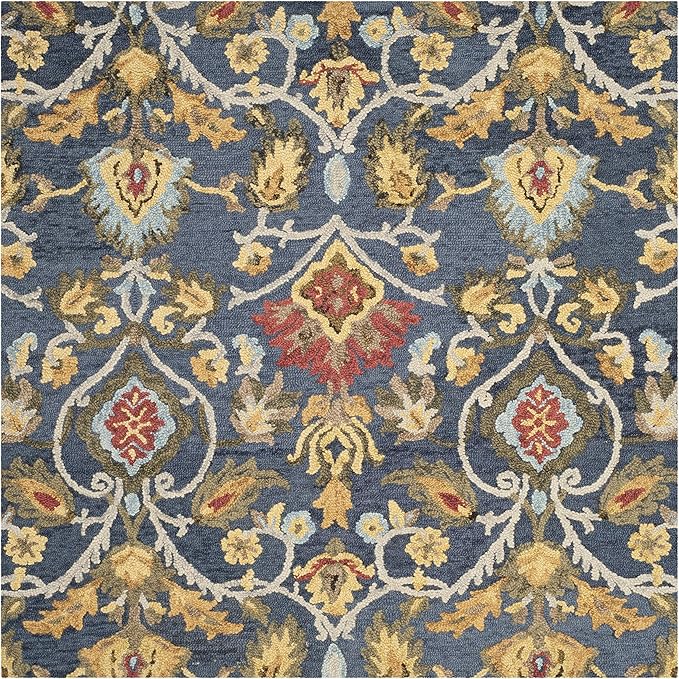 SAFAVIEH Blossom Collection Area Rug - 12' Square, Navy & Multi, Handmade Wool, Ideal for High Traffic Areas in Living Room, Bedroom (BLM402A)