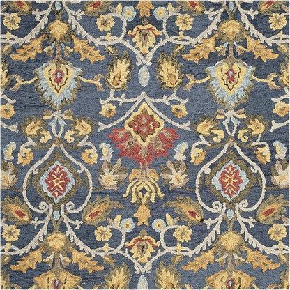 SAFAVIEH Blossom Collection Area Rug - 12' Square, Navy & Multi, Handmade Wool, Ideal for High Traffic Areas in Living Room, Bedroom (BLM402A)