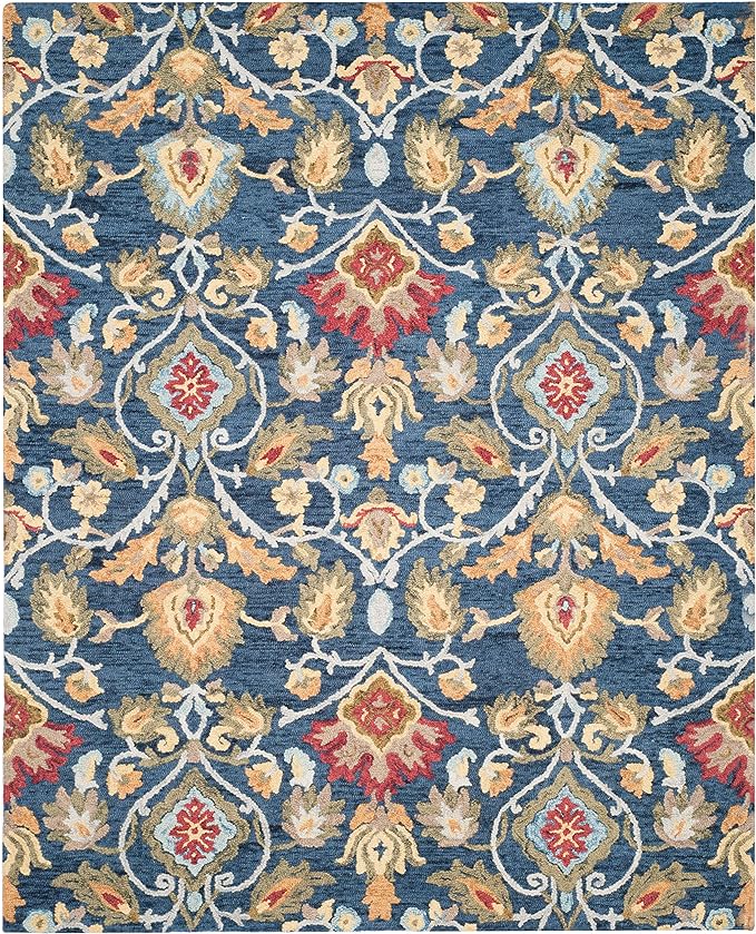 SAFAVIEH Blossom Collection Area Rug - 6' x 9', Navy & Multi, Handmade Wool, Ideal for High Traffic Areas in Living Room, Bedroom (BLM402A)