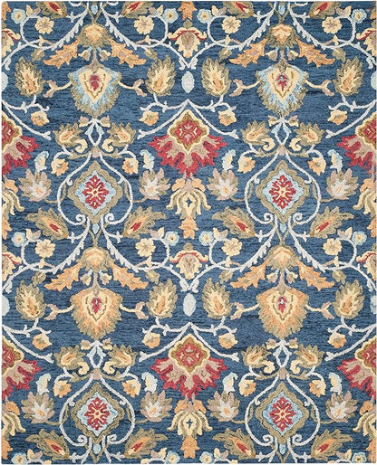 SAFAVIEH Blossom Collection Area Rug - 6' x 9', Navy & Multi, Handmade Wool, Ideal for High Traffic Areas in Living Room, Bedroom (BLM402A)