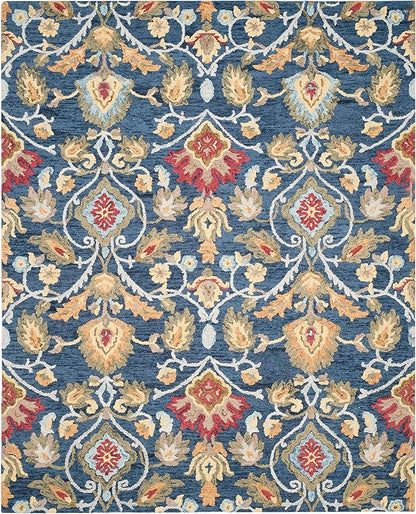 SAFAVIEH Blossom Collection Area Rug - 9' x 12', Navy & Multi, Handmade Wool, Ideal for High Traffic Areas in Living Room, Bedroom (BLM402A)