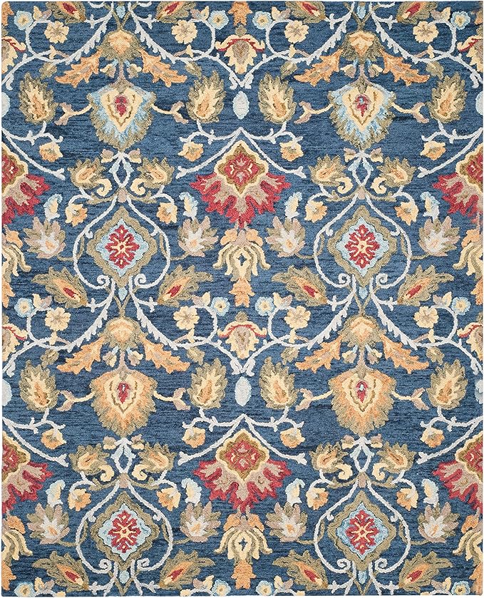 SAFAVIEH Blossom Collection Area Rug - 8' x 10', Navy & Multi, Handmade Wool, Ideal for High Traffic Areas in Living Room, Bedroom (BLM402A)