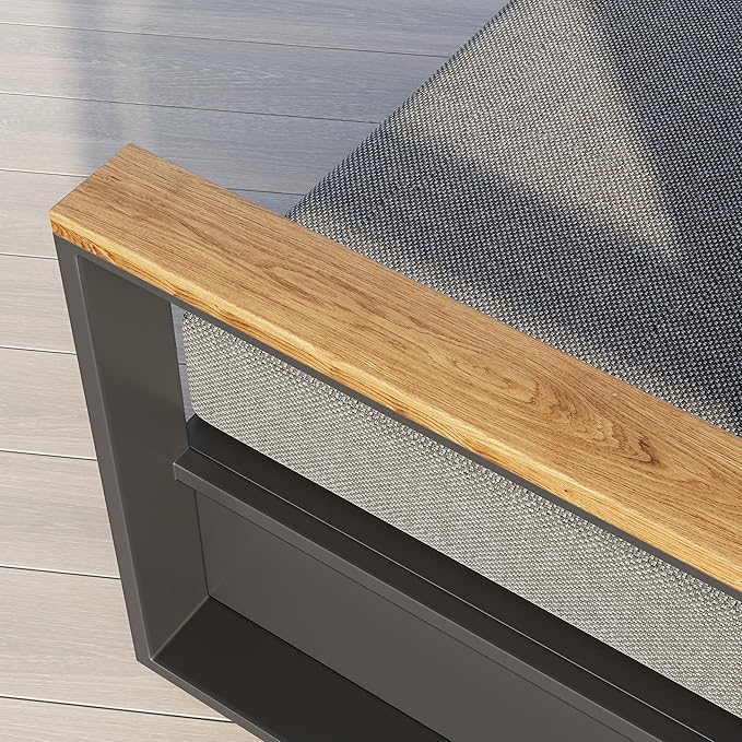 homary Outdoor Swivel Chair, Patio Chair Outdoor Seating with Gray Cushions, Aluminum Frame & Wood Accents, 360° Rotating Base, Weather-Resistant Upholstery for Patio or Deck