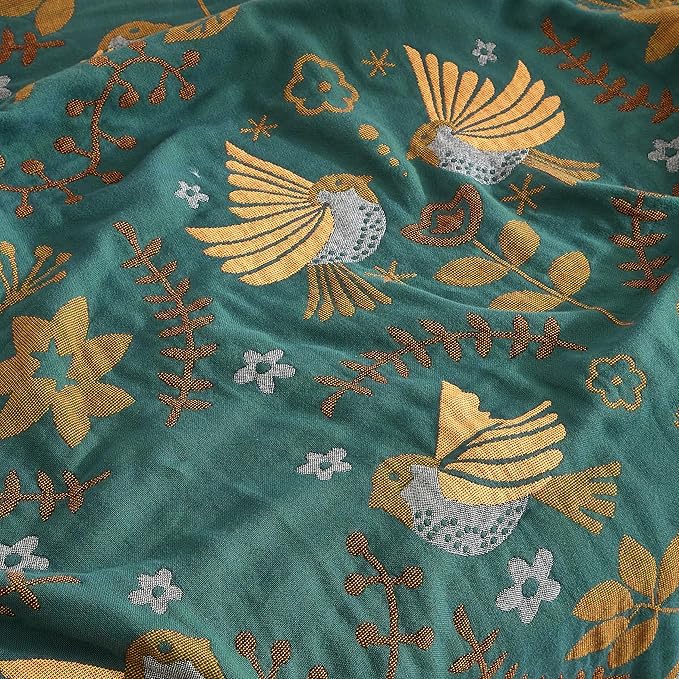 Boho Throw Blanket 100% Cotton Woven Ultra Soft 4-Layer Muslin Quilt Farmhouse Bed Blanket Cover 90"x98", Bird Floral