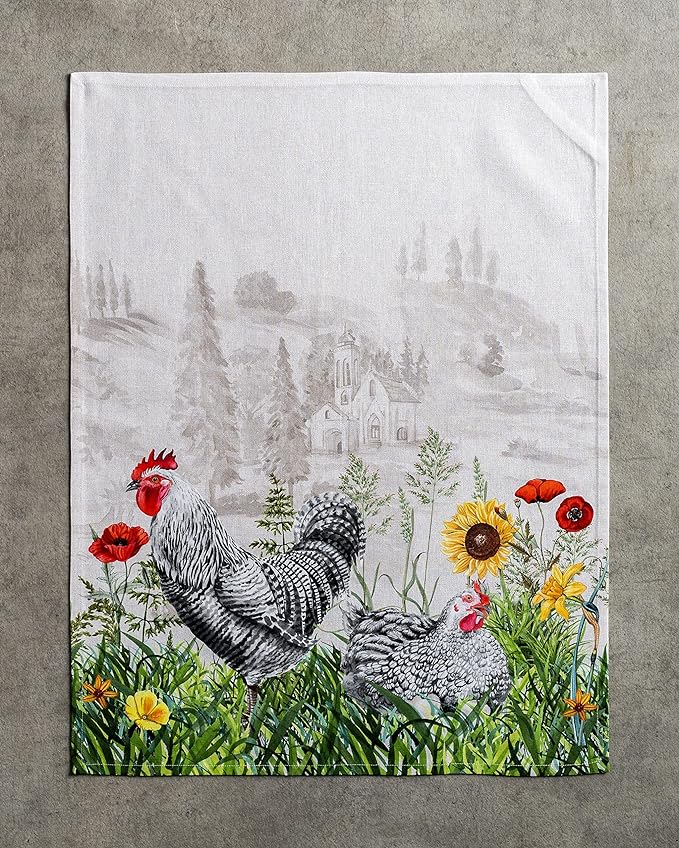 Maison d'Hermine Dish Towels 100% Cotton Absorbent Basse Cour Set of 3 Spring Summer