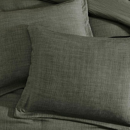 Geniospin Dark Olive Green Twin Comforter Set - 5 Pieces Comforter Twin Size, Solid Bedding Set for All Season, Textured Bed in a Bag with Sheets