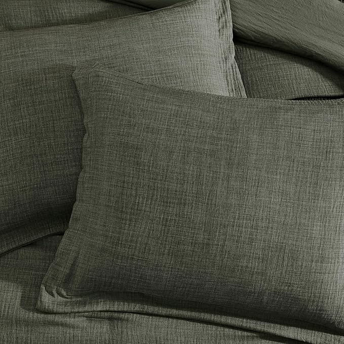 Geniospin King Comforter Set - 7 Pieces Comforter King Size, Soft Solid Bedding Set for All Season, Textured Bed in a Bag with Sheets, Pillowcases & Shams (Dark Green, 102''x90'')