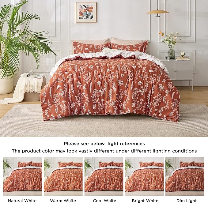 Bedsure Twin/Twin XL Comforter Set - Terracotta Bed Set, 2 Pieces Cute Floral Bedding, 1 Soft Reversible Botanical Flowers Comforter and 1 Pillow Sham