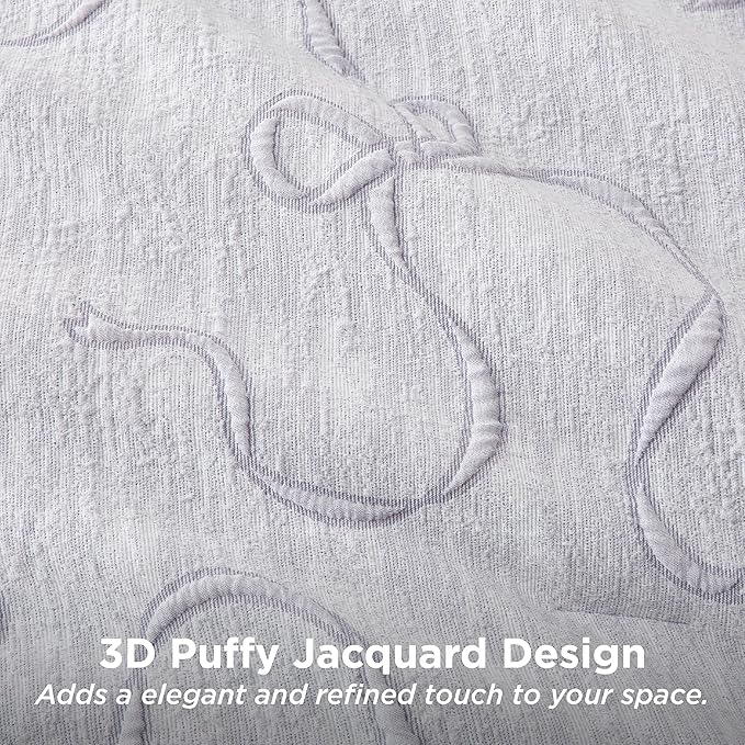 Bedsure Full Size Comforter Set, Light Purple Boho Tufted Bed Set, 3D Puffy Jacquard Bedding Full Size, 3 Pieces, 1 Farmhouse Shabby Chic Embroidery Comforter with Bow Pattern & 2 Pillow Cases