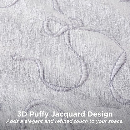 Bedsure King Size Comforter Set, Light Purple Boho Tufted Bed Set, 3D Puffy Jacquard Bedding King Size, 3 Pieces, 1 Farmhouse Shabby Chic Embroidery Comforter with Bow Pattern & 2 Pillow Cases