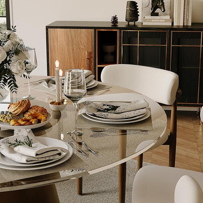 POVISON 60" Glass Round Dining Table for 6, Modern Dining Table 59" Dining Room Table, Round Glass Tabletop with Solid Bronze Carbon Steel Base for Kitchen (Table Only)