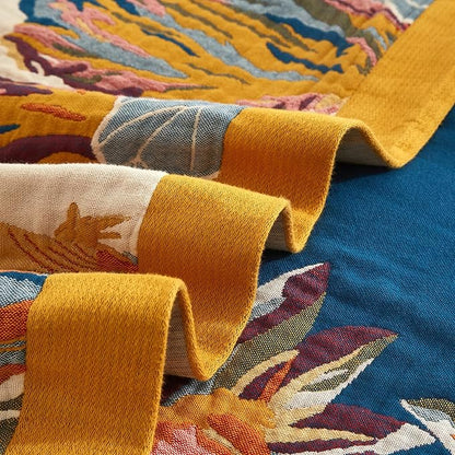 Boho Throw Blanket 100% Cotton Woven Ultra Soft 4-Layer Muslin Quilt Farmhouse Bed Blanket Cover 60"x80", Floral