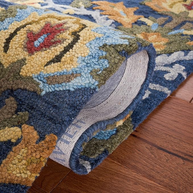 SAFAVIEH Blossom Collection Area Rug - 6' x 8', Navy & Multi, Handmade Wool, Ideal for The Living Room, Bedroom, Dining Room (BLM402A-68)