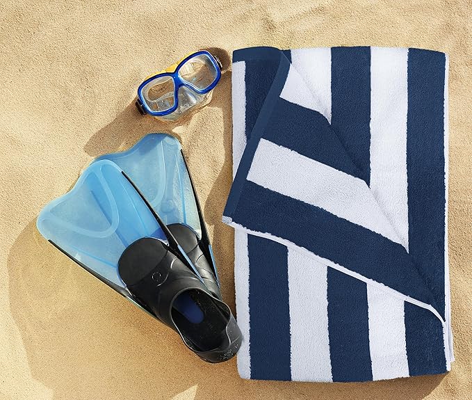 Utopia Towels Cabana Stripe Beach Towel, Oversized 100% Ringspun Cotton Pool Bath Towels for Beach, Red Navy Grey Plum