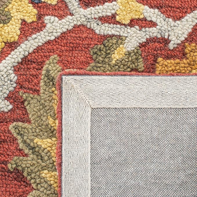 SAFAVIEH Blossom Collection Accent Rug - 4' x 6', Red & Multi, Handmade French Country Floral Wool, Ideal for High Traffic Areas in Entryway, Living Room, Bedroom (BLM402Q)