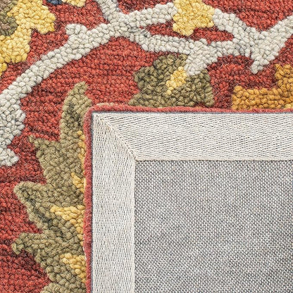 SAFAVIEH Blossom Collection Area Rug - 4' Square, Red & Multi, Handmade French Country Floral Wool, Ideal for High Traffic Areas in Living Room, Bedroom (BLM402Q)