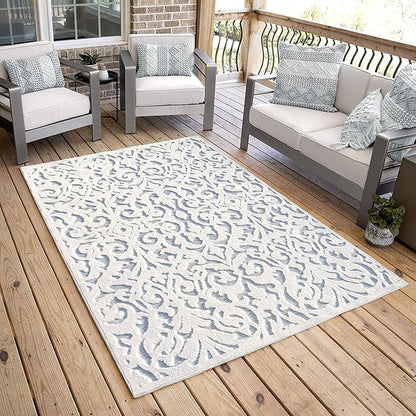 My Texas House Lady Bird Area Rug 7.9x10.10 Indoor Outdoor, Natural Harbor Blue