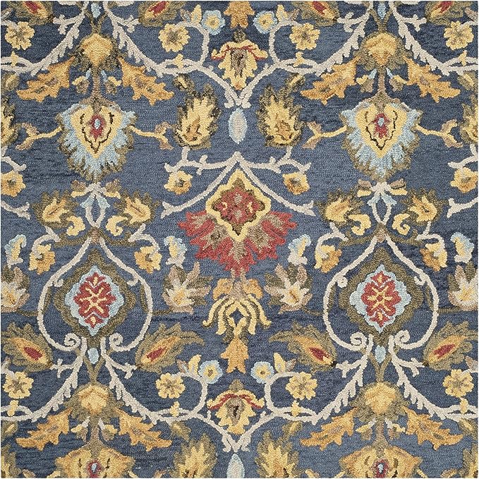 SAFAVIEH Blossom Collection Area Rug - 3' Square, Navy & Multi, Handmade Wool, Ideal for High Traffic Areas in Living Room, Bedroom (BLM402A)