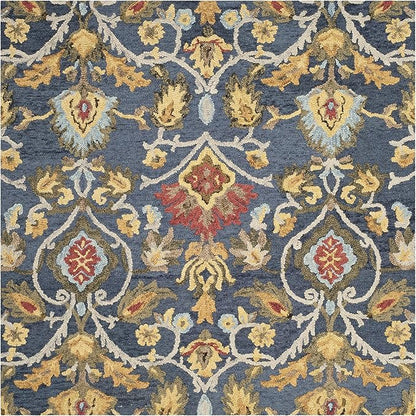 SAFAVIEH Blossom Collection Area Rug - 4' Square, Navy & Multi, Handmade Wool, Ideal for High Traffic Areas in Living Room, Bedroom (BLM402A)