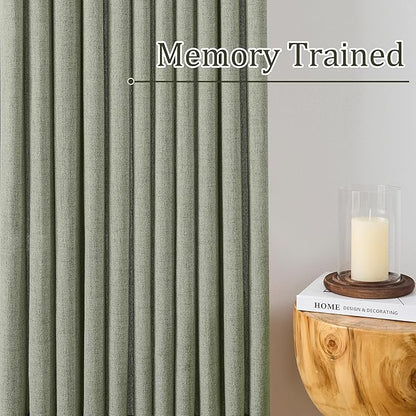 RAIN CITY Sage Sheer Curtains 90 Inches Long Linen Blend Fabric Modern Cottage Core Drapes for Living Room Bedroom Pinch Pleated Back Tab Boho Green Curtain Panels 2 PCs