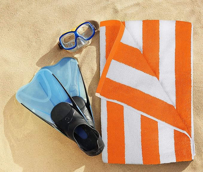 Utopia Towels 4 Pack Cabana Stripe Beach Towel, 30 by 60 Inches 100% Ring Spun Cotton Bath Towels for Beach, and Swim, Orange