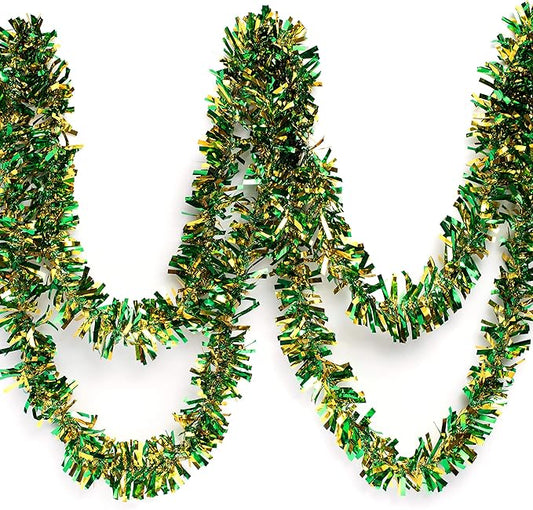 Anderson's Metallic Green & Gold Tinsel Twist Garland, 25ft Holiday Decoration, Christmas Tree Trim, Parade Float Decor, Party Supplies, Halloween, Graduation, Indoor/Outdoor Event Garland