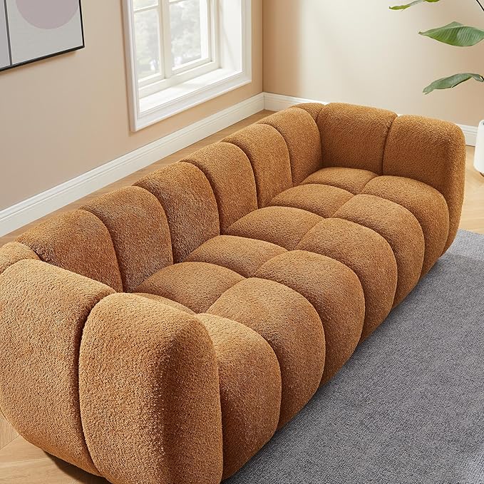 VANOMi 88" Oversized Boucle Sofa, Modern Upholstered Tufted Cloud Couch, Deep Seat Boucle Sofa,Cozy Modern 3 Seater Couch for Living Room, Bedroom, Apartment