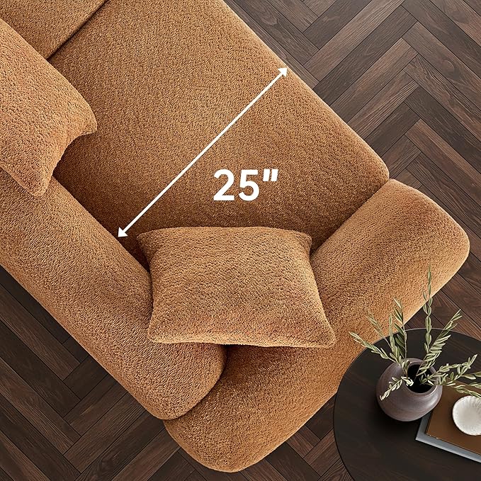 Morden Fort Boucle Sofa, Modern Upholstered Cloud Couch Durable Comfy Boucle Pet-Friendly Sofa Deep Seat with Wooden Leg & Pillow Sofas 3 Seater Couches for Living Room Bedroom Apartment Toffee Orange