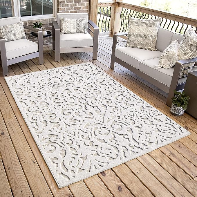 My Texas House Lady Bird Area Rug 3.11x5.5 Indoor Outdoor, Natural Driftwood