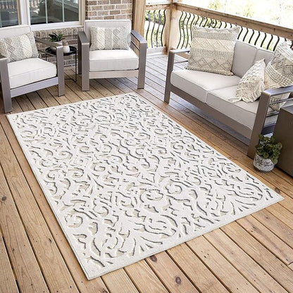 My Texas House Lady Bird Area Rug 3.11x5.5 Indoor Outdoor, Natural Driftwood