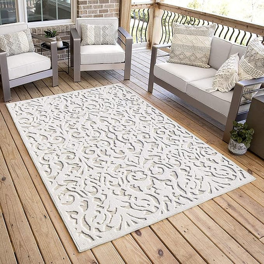 My Texas House Lady Bird Area Rug 3.11x5.5 Indoor Outdoor, Natural Driftwood
