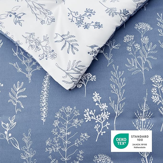 Bedsure Queen Comforter Set - Infinity Blue Bed Set, 3 Pieces Cute Floral Bedding, 1 Soft Reversible Botanical Flowers Comforter and 2 Pillow Shams