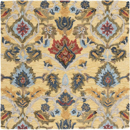 SAFAVIEH Blossom Collection Area Rug - 4' Square, Gold & Multi, Handmade Wool, Ideal for High Traffic Areas in Living Room, Bedroom (BLM402D)