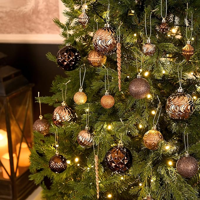 Valery Madelyn 100ct Christmas Tree Decorations Ball Ornament Set, Bronze Copper Brown Gold Shatterproof Hanging Ornaments Bulk for Fall Thanksgiving Autumn Harvest Xmas Holiday Party Decor