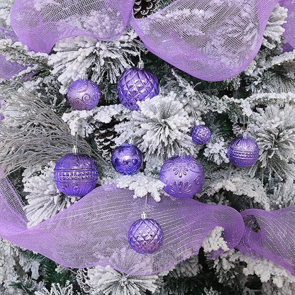 Christmas Ball Ornaments Light Purple Christmas Tree Decorations with Hang Rope-36pcs Shatterproof Christmas Ornaments Set with 6 Styles in 3 Sizes(Small Medium Large)
