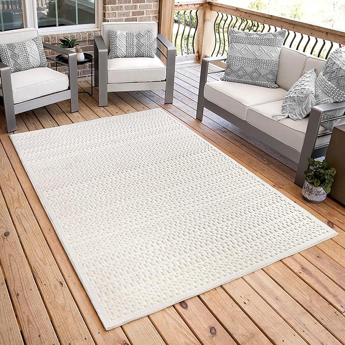 Orian My Texas House Boucle Quail Hallow Rug 5.2x7.6 Indoor Outdoor, Natural Grey