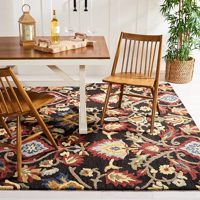 SAFAVIEH Blossom Collection Area Rug - 9' x 12', Charcoal & Multi, Handmade Wool, Ideal for High Traffic Areas in Living Room, Bedroom (BLM402H)
