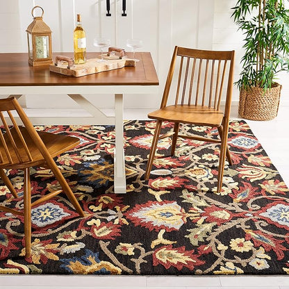 SAFAVIEH Blossom Collection Area Rug - 9' x 12', Charcoal & Multi, Handmade Wool, Ideal for High Traffic Areas in Living Room, Bedroom (BLM402H)