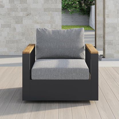 homary Outdoor Swivel Chair, Patio Chair Outdoor Seating with Gray Cushions, Aluminum Frame & Wood Accents, 360° Rotating Base, Weather-Resistant Upholstery for Patio or Deck