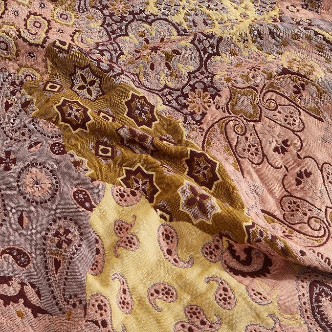 Boho Throw Blanket 100% Cotton Woven Ultra Soft 4-Layer Muslin Quilt Farmhouse Bed Blanket Cover 80"x90", Patchwork Floral