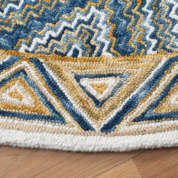 SAFAVIEH Aspen Collection 7' Round Blue/Gold APN822M Handmade Boho Wool Area Rug