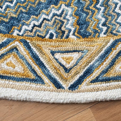 SAFAVIEH Aspen Collection 7' Round Blue/Gold APN822M Handmade Boho Wool Area Rug